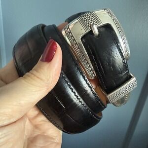 Vintage Brighton Leather Belt Mens 40 Black Western Onyx Silver Concho Buckle
